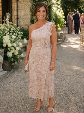 Reiss Mena One Shoulder Lace Midi Dress Size 12 | Mother of the Bride Wedding